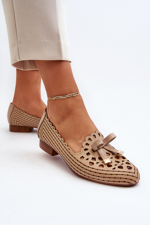 Women's Beige Ballerina Flats with Bow Nestavia