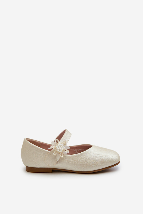 Beige Glittery Children's Ballerina Flats with Velcro Fastening Jeylin