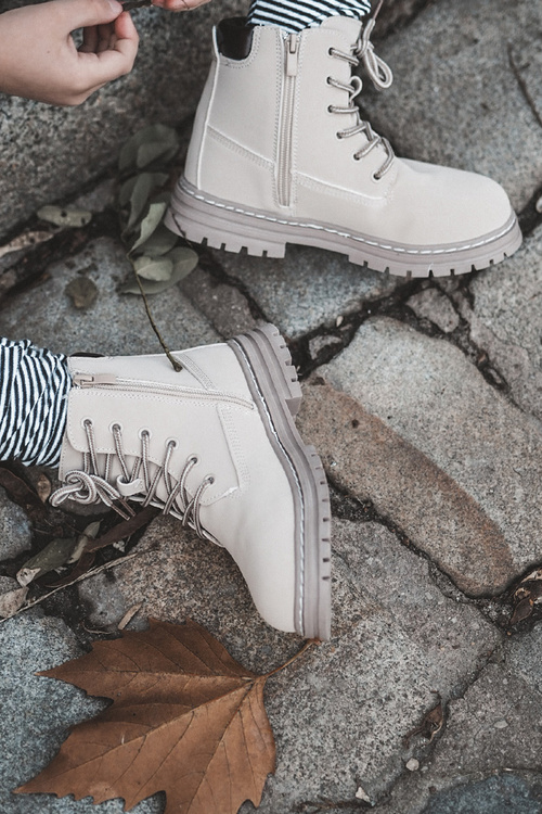 Children's Trapper Boots with Zip Beige Bansi