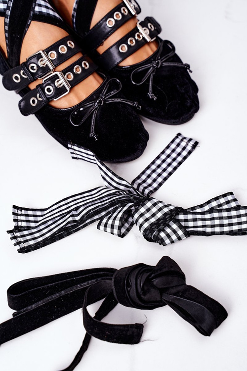 Lace-up Velor Ballerinas Lu Boo Black