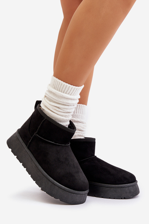Low Women Snow Boots On Platform Insulated With Fur Black Saldren