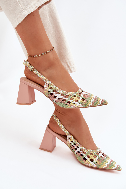 Woven Block Heel Sandals Pink Ebina