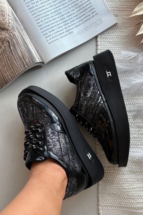 Leather Lace-Up Women's Shoes On Platform Artiker 57C2043 Black-Silver