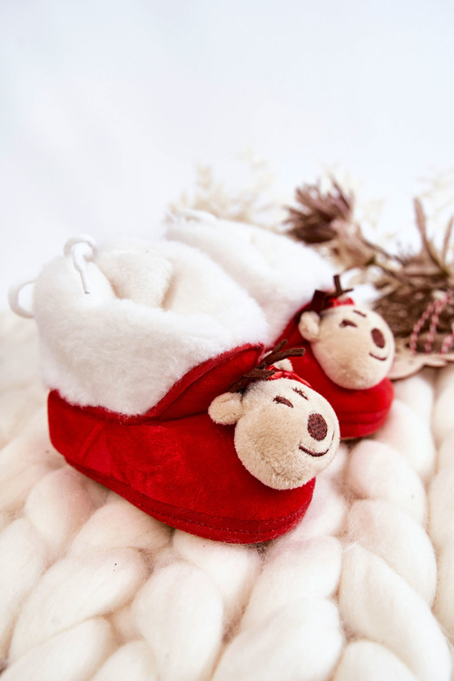 Papcie Dziecięce Ocieplane Renifer Z Kokardką Czerwone