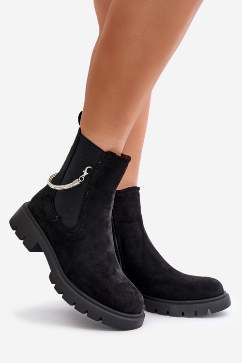 Insulated ankle boots with zipper and decorative strap black Labenne