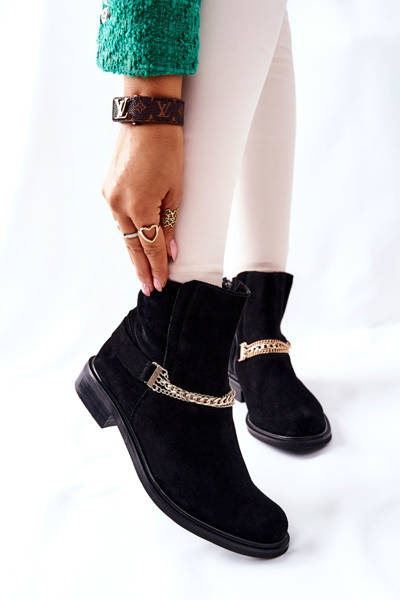 Women's Suede Booties Nicole Leather Black Dome