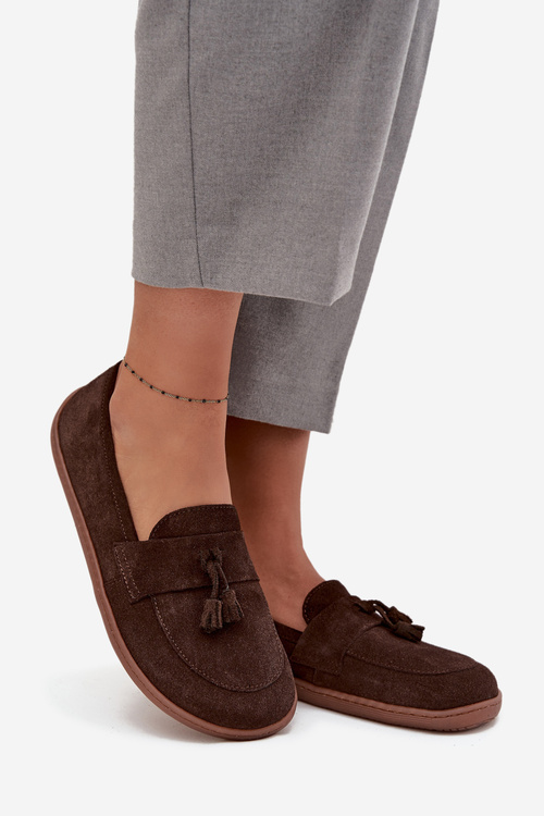 Damskie Mokasyny Barefoot Z Naturalnego Zamszu Czekoladowe Zazoo 322