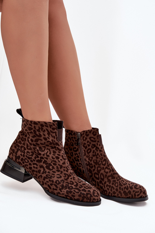 Ankle boots made of natural suede with leopard print D&A JC52-852 Brown