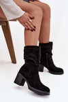 Women's Booties With Gathering On The Block Heel Warm Black Amoria