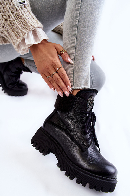 Trapery Botki Damskie Skóra Czarne Lemar Vergo