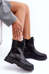 Leather Women's Boots with Zipper Black Chlorike