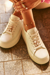 Women's Leather Platform Sneakers With Teddy Bear White Vinceza 66641