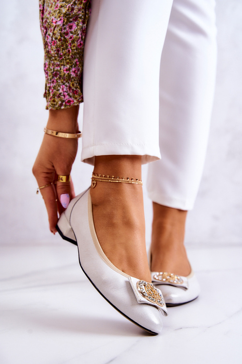 Leather Ballerinas With A White Decoration Golden Joliet