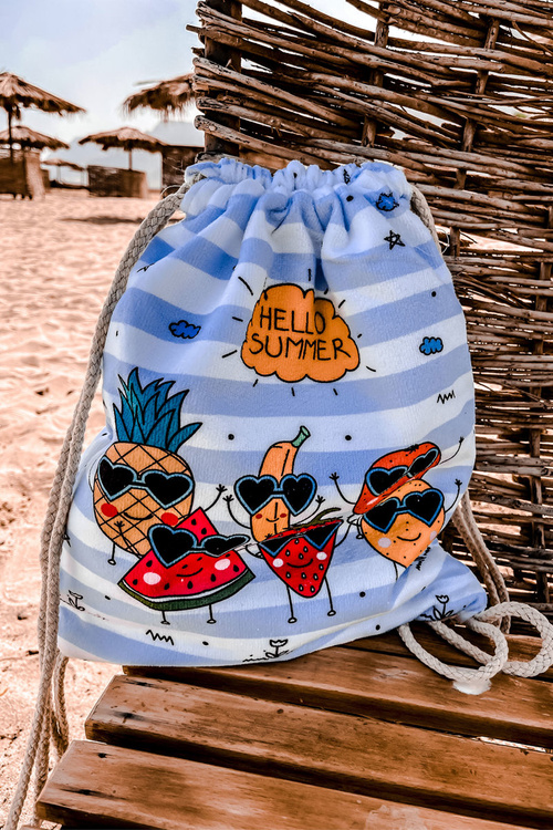 Backpack Bag Towel 3in1 Stripes White and Blue