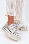 Women Leather Sneakers On Platform GOE RR2N4108 Silver