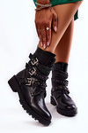 Women's Warm Boots With Strips Smooth Black Lamberta