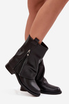 Leather Women's Ankle Boots with Turned Cuff on Block Maciejka K7213-01 Black