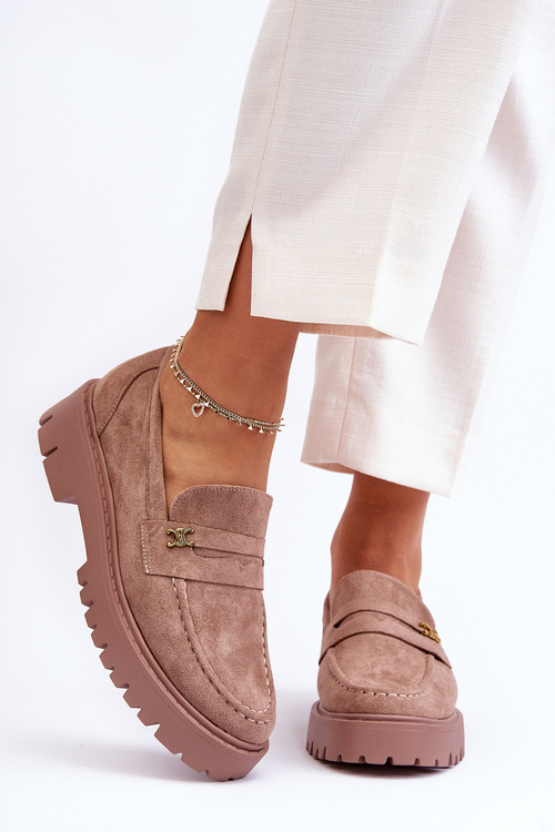 Suede Moccasins With Ornamentation Brown Esperta