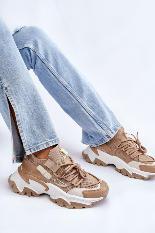 Sneakersy Damskie Skarpetkowe Wsuwane Ciemnobeżowe Keaton