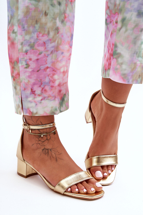 Leather Heeled Sandals Smooth gold Inspire Me!