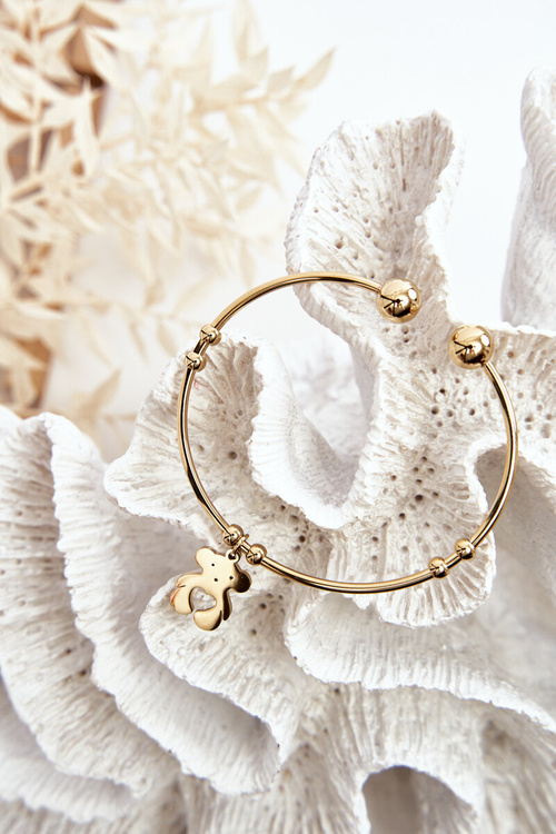 Bransoletka Damska Wsuwana Stalowa Miś Złota