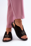 Women's sandals with gold decoration eco suede S.Barski KV27-059 brown