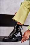 Lacquered Women's Warm Boots With Decoration Black Hayes