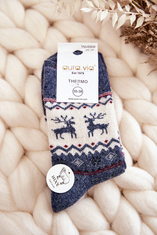 Women's Christmas Woolen Socks Reindeer Pattern Navy blue
