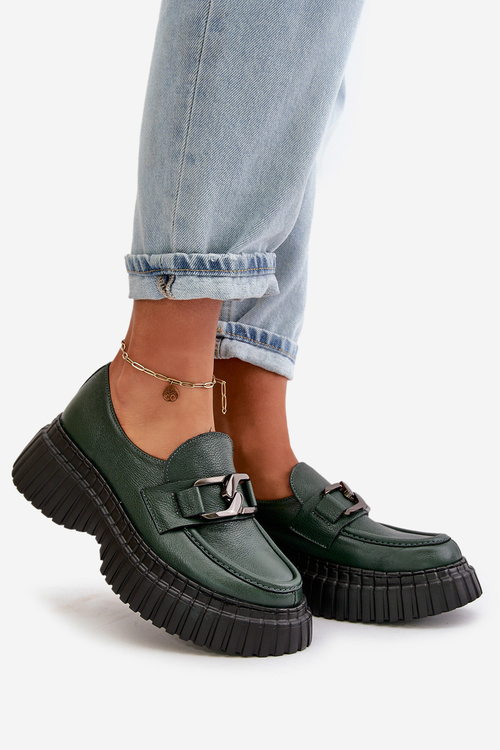 Zazoo 20176 Loafers Women's Natural Leather Dark Green