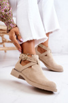 Botki Damskie Skórzane Wycięcie Z Boku Jasnobeżowe Ramos
