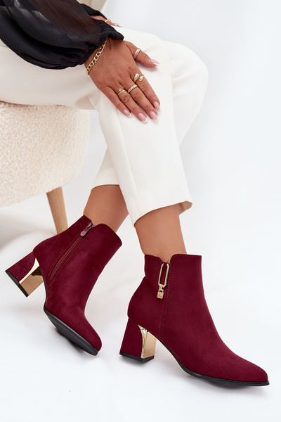 Women's heeled ankle boots with gold details Bordeaux Kalivra