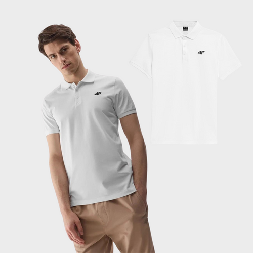 Men's Regular Polo Shirt With Logo 4F White 4FWMM00TPTSM316-10S