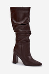 Insulated Women's Boots on Heel with Ruffles Chocolate Dariane