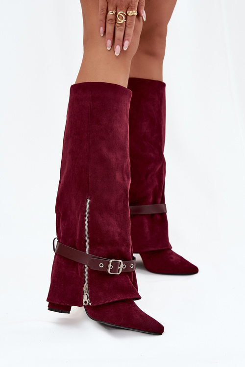 Women's Slip-On Boots with Block Heel and Decorative Strap Bordeaux Jolivine