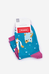 Women's socks colorful cats and dots turquoise