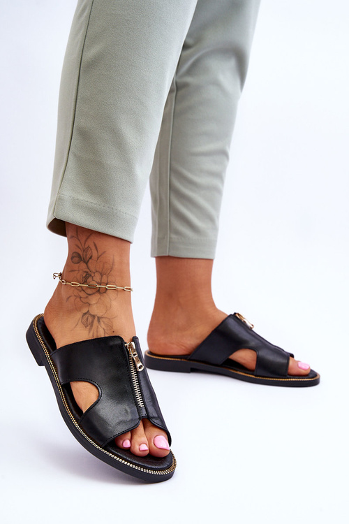 Klapki Damskie Ozdobny Zamek Czarne Lemar Clarence