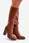 Heeled Boots Eco Leather Knee High Camel Riamaya