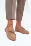 Women's Loafers Flat Moccasins With Tie Beige Zalina