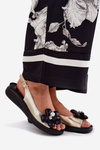 Ladies sandals with decorative flower golden Divonne