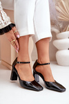 Heels With Block Heel Made Of Lacquered Eco Leather Black Emindria