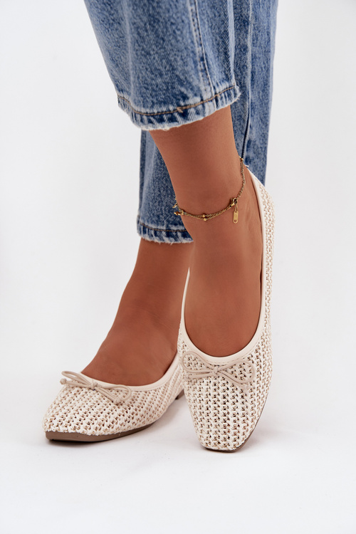Ballet Flats With Weaving And Bow Ecru Belirra