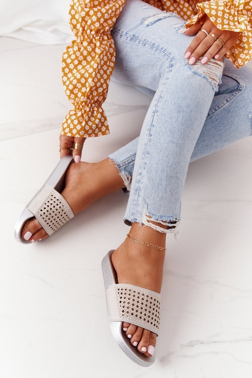 Women's Rubber Slippers With Sequins Grey Tonya