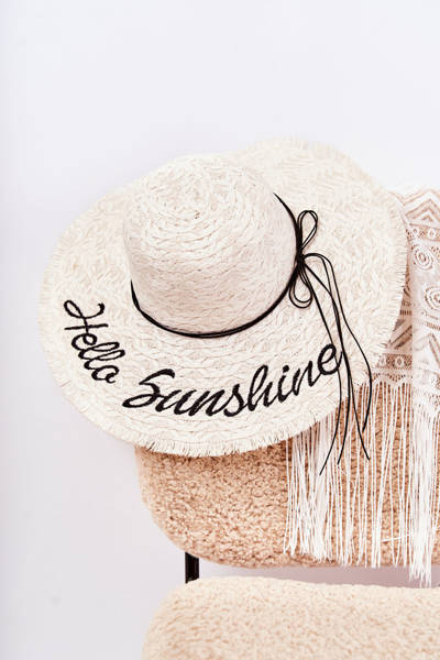 Women's Straw Hat White Hello Sunshine