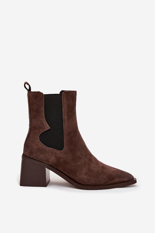 Leather Suede Women's Ankle Boots Heeled Lined Artiker 57C0047 Brown