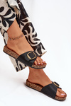 Women's sandals on cork platform with buckle black Vianara
