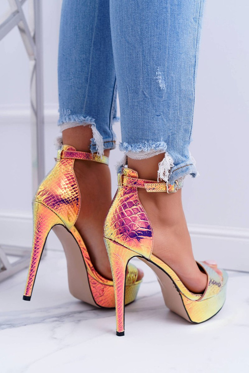 Women's Stiletto Platform Pumps Petrol Gold ShakeIt