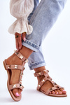Women's Leather Sandals With Large Studs nude Mishigan