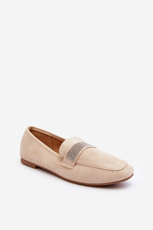 Women's Moccasins with Zircons Beige Ralrika