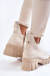 Women's Leather Boots With Decoration Light beige Maley