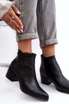 Leather Ankle Boots With Low Heel Black Cidi